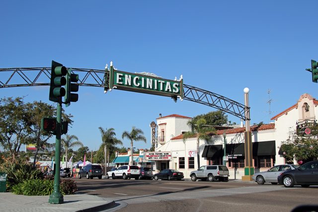 The Encinitas sign arching over the coast highway downtown